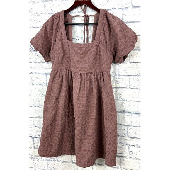 Madewell Floral Quilted Puff Sleeve Mini Dress Sz M Purple Flirty Hidden Zipper - Picture 3 of 12